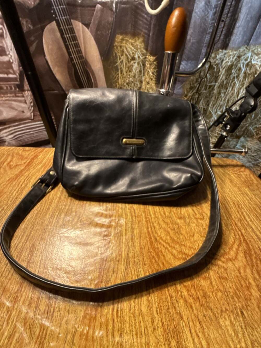 Liz Claiborne Black Faux Leather Crossbody Messenger Bag